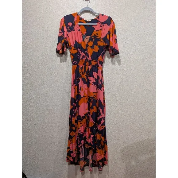 Anthropologie Abel The Label Clare Floral High Low Dress  Size Small Blue Orange - Picture 2 of 13